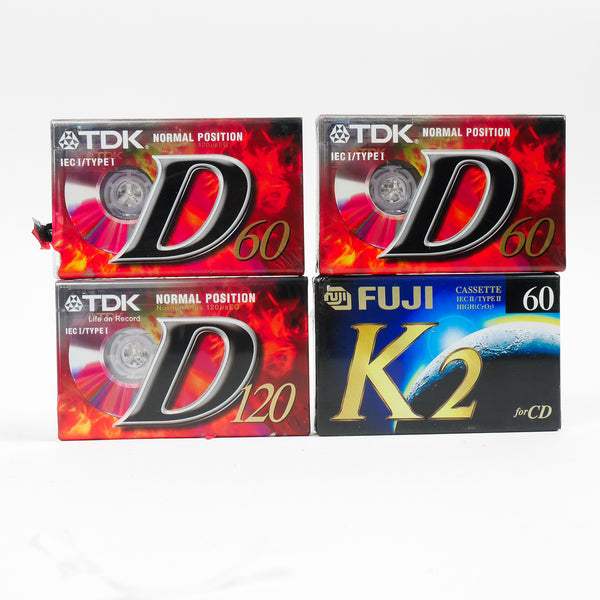 Lot Cassettes TDK D60 x2 + TDK D120 + Fuji K2 60 Chrome - NOS - Ref 502032