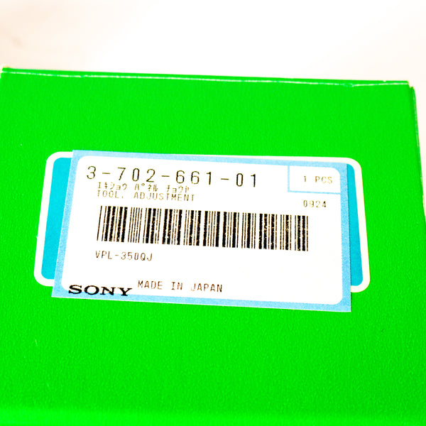 Sony original green box label — part number 3-702-661-01, VPL-350QJ, Made in Japan