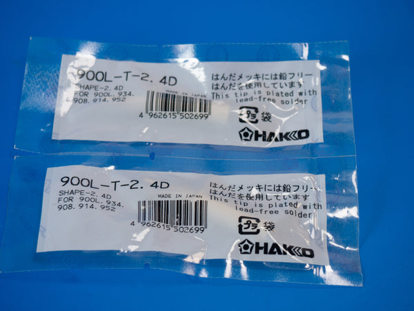 Lot de 2 pannes de fer à souder Hakko 900L-T-2.4D (pour 900L, 934, 908, 914, 952) - Neuf, sachets d'origine